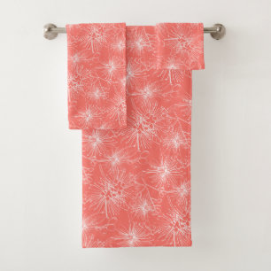 Brush cherry lilly-pilly floral white coral bath towel set