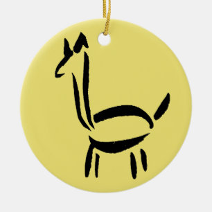 Brush Drawing Llama Alpaca Horse Animal Ceramic Tree Decoration