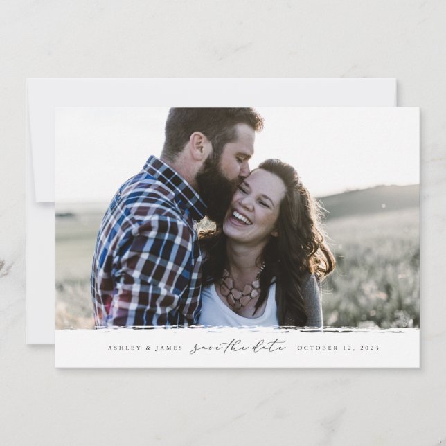 Brush Edge Modern Photo Save the Date  (Front)