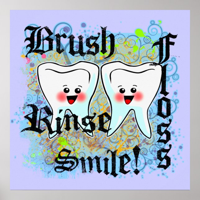 Brush Floss Rinse Smile Poster (Front)