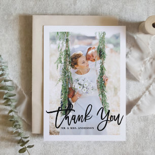 Brush Hand Lettering Photo Wedding Thank You Card