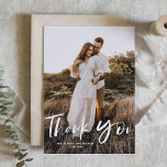 Brush Hand Lettering Vertical Photo Wedding Thank You Card<br><div class="desc">Send thanks to your guests with this rustic hand-lettered photo thank you card. It features a beautiful brush script and simple typography. This photo thank you card will be perfect for weddings,  graduations and so much more. Personalise by adding your names and favourite photo.</div>