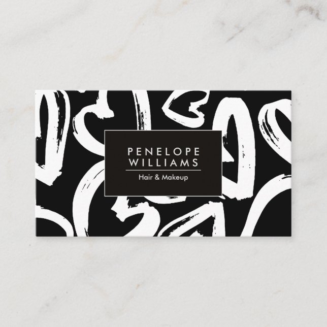 Brush Hearts Pattern Business Card (Front)