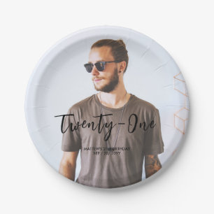Brush Lettering Custom Photo Birthday Party Paper  Plate