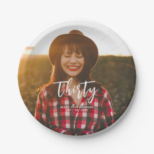 Brush Lettering Custom Photo Birthday Party Paper Plate