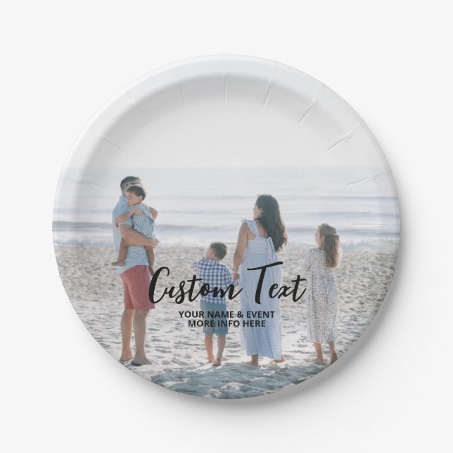 Brush Lettering Custom Photo Party Event Paper Plate (Front)