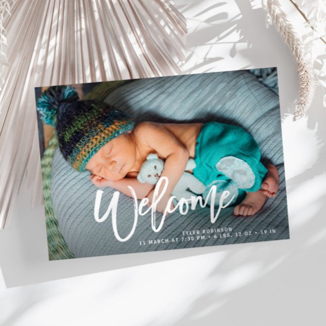 Brush lettering cute baby birth announcement postcard (Creator Uploaded)