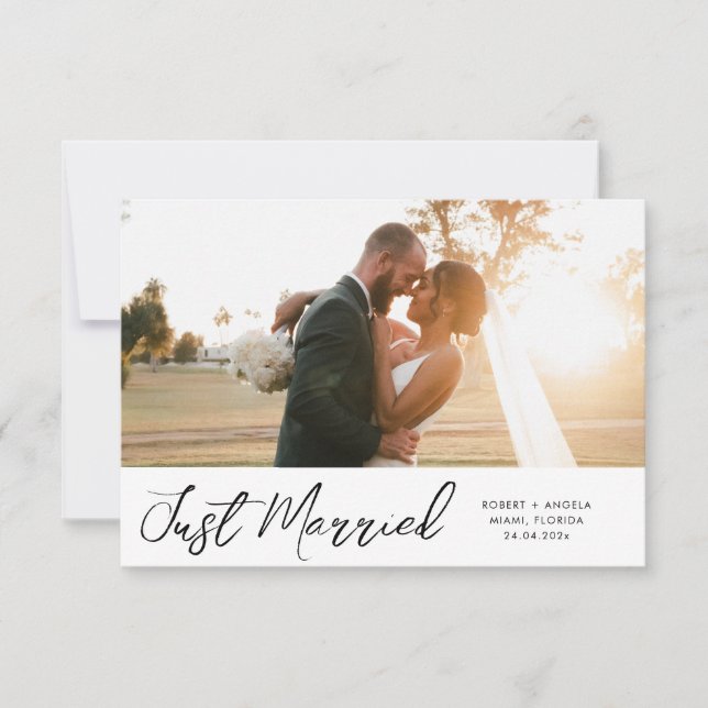 brush lettering Just married wedding announcement (Front)