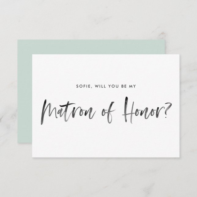 Brush Lettering Mint Be My Matron of Honour Invitation (Front/Back)
