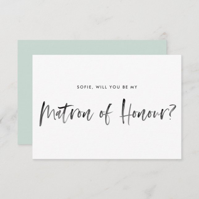 Brush Lettering Mint Be My Matron of Honour Invitation (Front/Back)