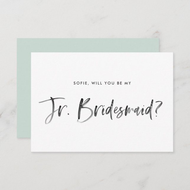 Brush Lettering Mint Will You Be My Jr Bridesmaid Invitation (Front/Back)