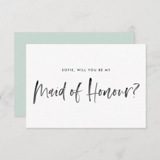 Brush Lettering Mint Will You Be My Maid of Honour Invitation (Front/Back)