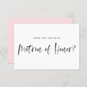 Brush Lettering Pink Be My Matron of Honour Invitation