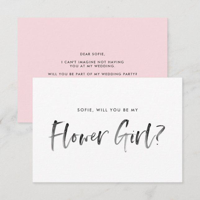 Brush Lettering Pink Will You Be My Flower Girl Invitation (Front/Back)