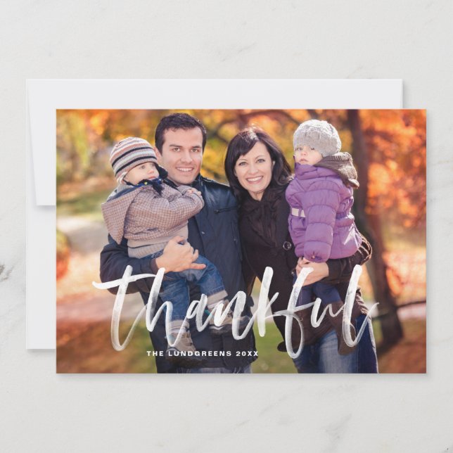 Brush Lettering Thankful | Thanksgiving Photo Holiday Card (Front)