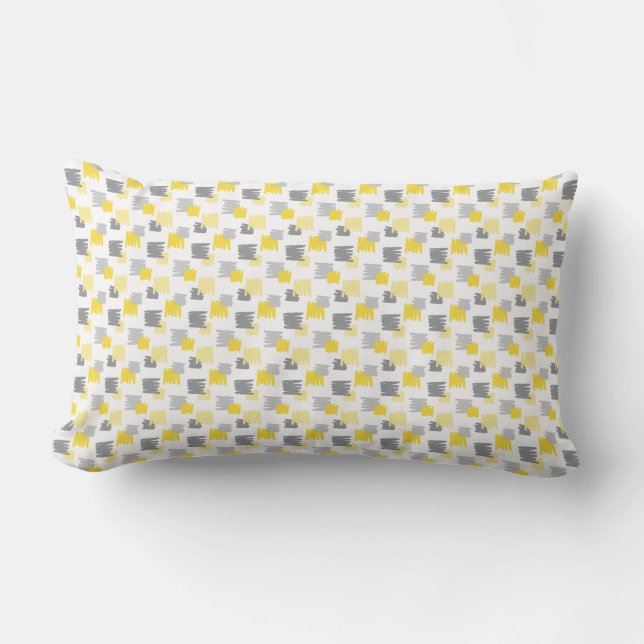 Brush Lined Pattern Yellow & Grey Lumbar Pillow (Front)