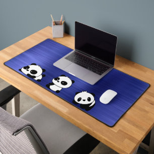 Brush Metallic Blue With Panda  Desk Mat