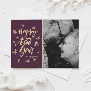 Brush Modern Calligraphy Happy New Year Photo Holiday Card