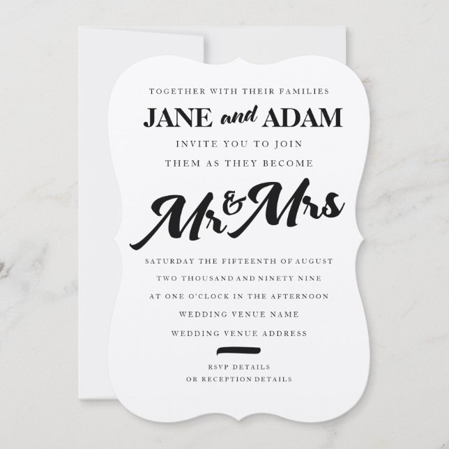 Brush Mr & Mrs Typography Wedding Invitation (Front)