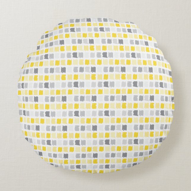 Brush Pattern Yellow & Grey Round Pillow (Front)