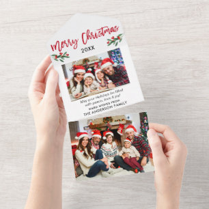 Brush Script 2 Photo Red All In One Christmas Card