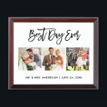 Brush Script 3 Photo Best Day Ever Wedding Plaque<br><div class="desc">Modern Brush Script 3 Photo Best Day Ever Wedding Plaque</div>