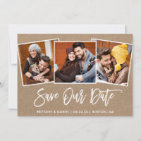 Brush Script 3 Photo Save Our Date Kraft Card