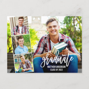 Brush Script 4 Photo Graduation Announcement Postcard