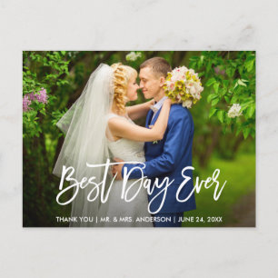 Brush Script Best Day Ever Wedding Thank You Postcard