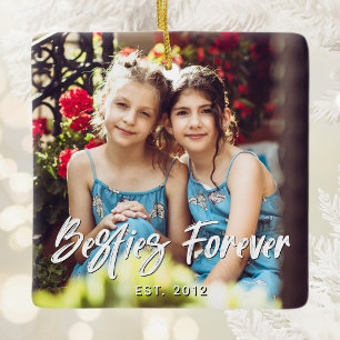 Brush Script Besties Forever Photo Ceramic Ornament