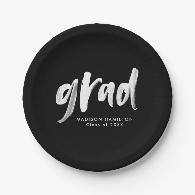 Brush Script Black Graduation Paper Plate (Front)