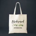 Brush Script Botanical Greenery Bridesmaid Tote Bag<br><div class="desc">Modern Trendy Brush Script Watercolor Botanical Greenery Bridesmaid Tote Bag</div>