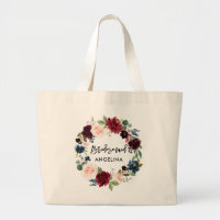 Brush Script Bridesmaid Burgundy Blue Floral