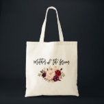 Brush Script Burgundy Floral Mother of The Groom Tote Bag<br><div class="desc">Modern Trendy Brush Script Watercolor Burgundy Marsala Floral Mother of The Groom Tote Bag</div>