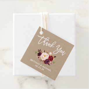 Brush Script Burgundy Wedding Kraft Thank You Favour Tags