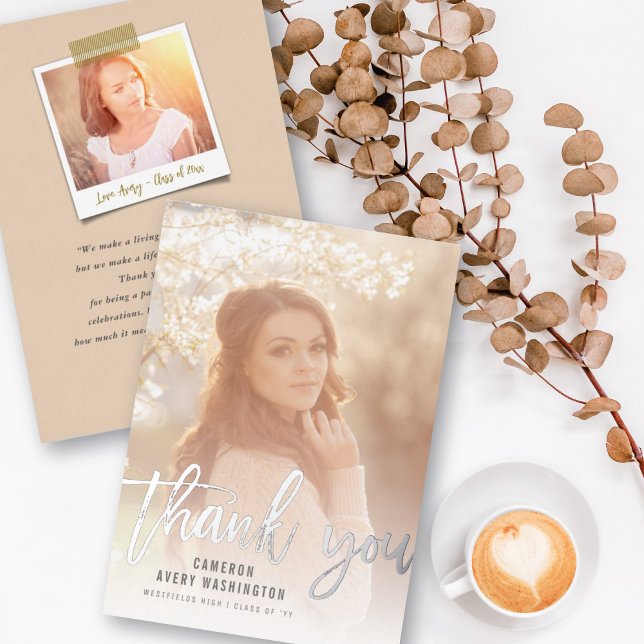 Brush Script Calligraphy Modern Photo Graduation (Brushed Script Calligraphy Modern Photo Graduation Thank You Flat Card @ zazzle.com/color_therapy)