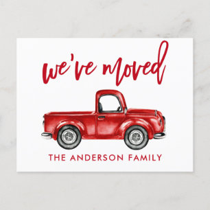 Brush Script Change of Address Vintage Red Truck Postcard