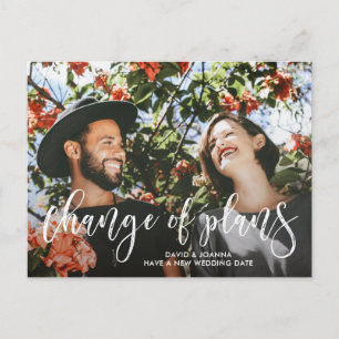 Brush Script Change of Plans Postponed Wedding Announcement Postcard
