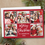 Brush Script Christmas 5 Photo Red Holiday Card<br><div class="desc">Modern Brush Script Merry Christmas 5 Photo Collage Holiday Card - Red</div>