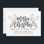Brush Script Christmas Hollies Holiday Card<br><div class="desc">Brush script with our watercolor hollies.</div>