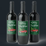 Brush Script Christmas Vintage Truck Green Wine Label<br><div class="desc">Brush Script Watercolor Vintage Red Truck with Christmas Tree - Wine Bottle Label</div>