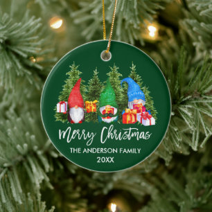 Brush Script Christmas Watercolor Gnomes Trees Ceramic Tree Decoration