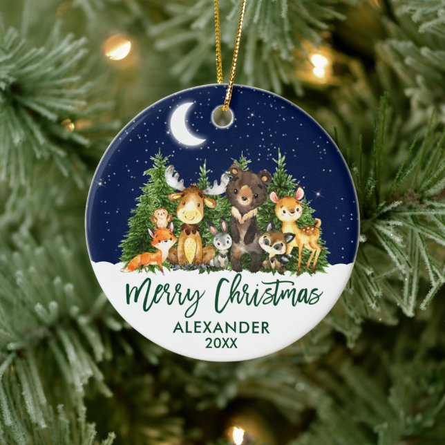 Brush Script Christmas Woodland Forest Animals Ceramic Tree Decoration (Tree)