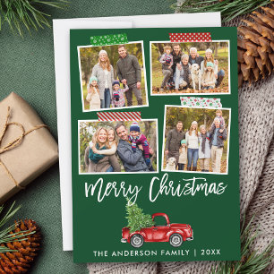 Brush Script Craft Tape Christmas Red Truck Holiday Card