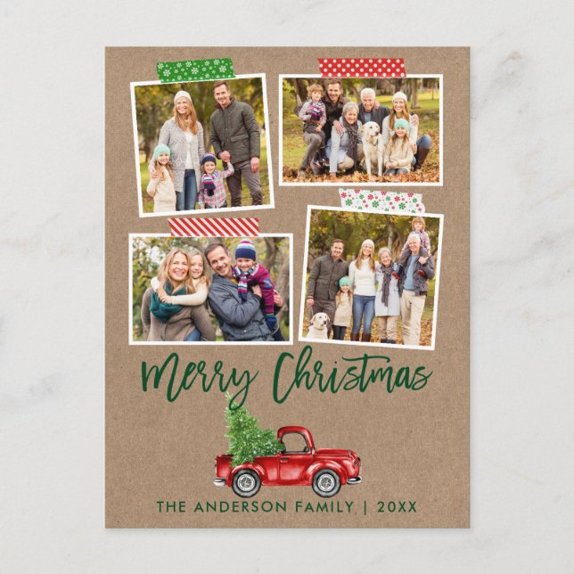 Brush Script Craft Tape Christmas Truck Kraft Postcard (Front)