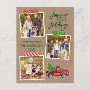 Brush Script Craft Tape Red Truck Kraft Holiday Postcard