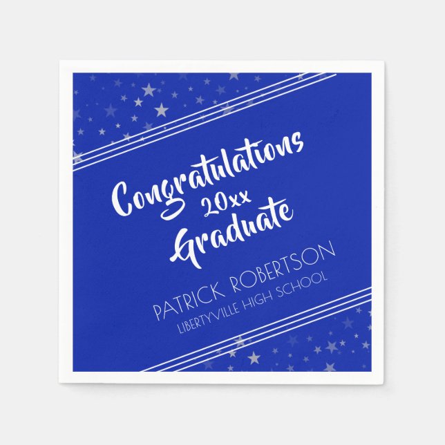 Brush Script | Editable Royal Blue | Graduation Napkin (Front)
