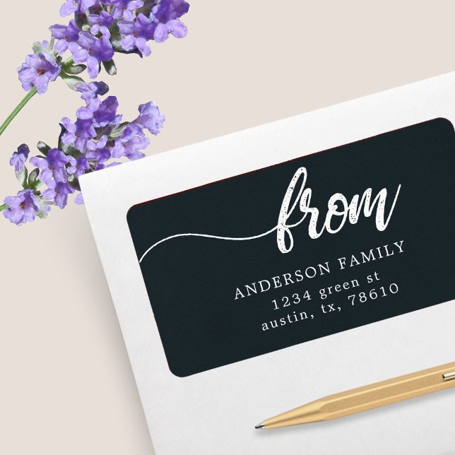 Brush Script Family Name Navy Blue Return Address Label (Creator Uploaded)