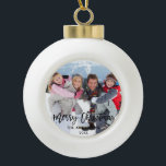 Brush Script Family Photo Merry Christmas Ceramic Ball Christmas Ornament<br><div class="desc">Modern Brush Script Merry Christmas Family Photo Christmas Ornament</div>