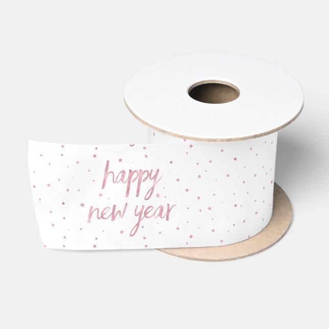Brush Script Faux Rose Gold Glitter Satin Ribbon (Spool)